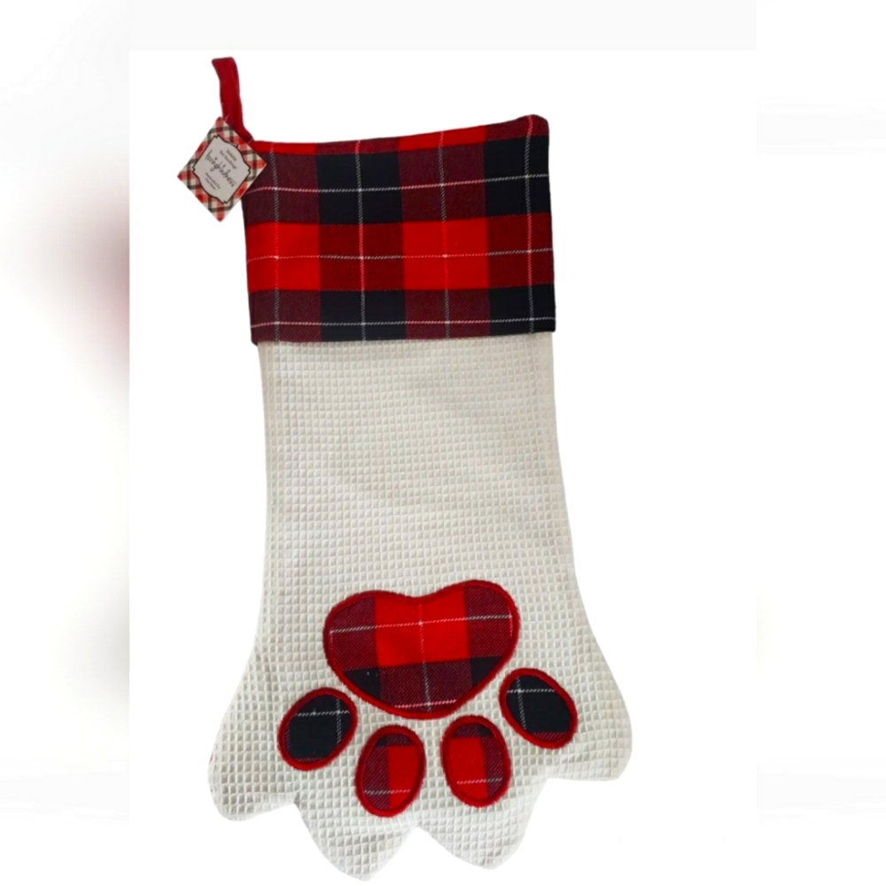 DOG/CAT Paw Shape Plaid Pet Christmas Stocking NEW